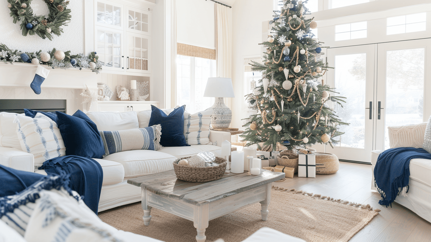 blue coastal christmas tree ribbon garland