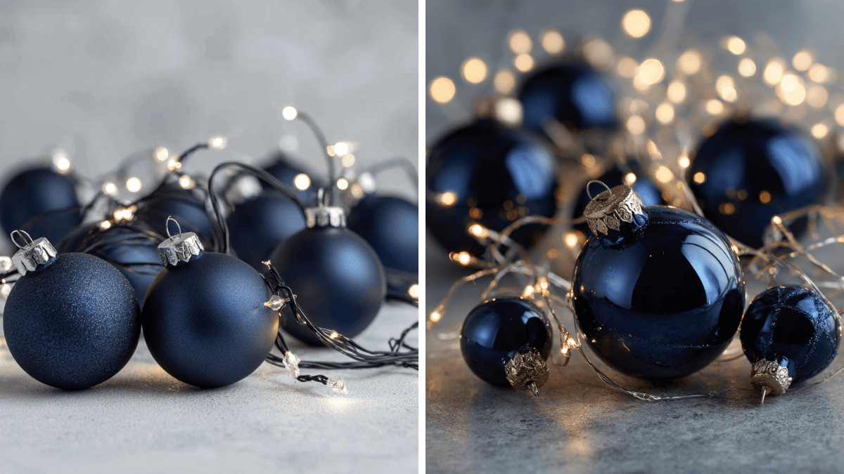 navy blue christmas ornaments cool white vs warm white lights
