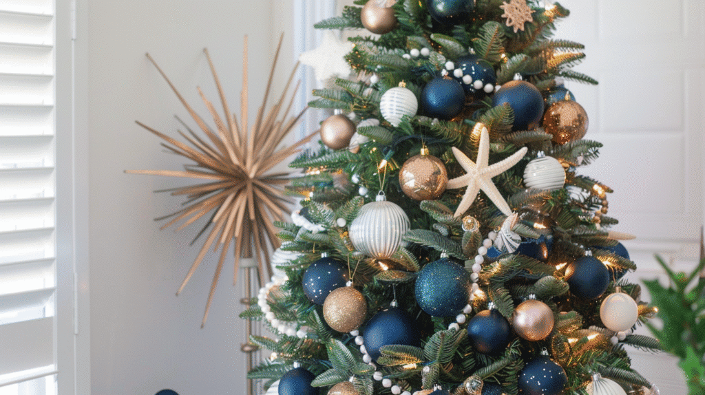 Navy and White Coastal Christmas Tree: Quick Shopping Guide navy blue and white coastal bronze christmas tree