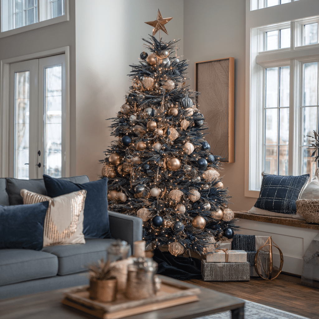 layered navy blue christmas tree