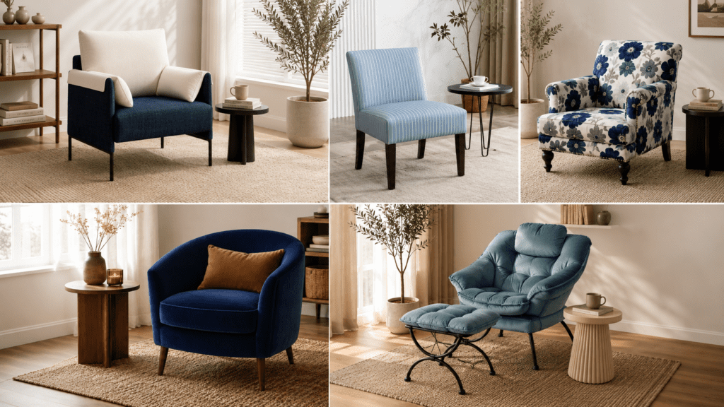 Collage of blue accent chairs