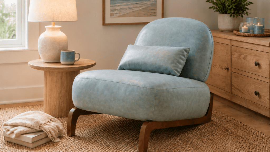 blue armless accent chair