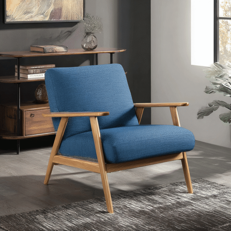 blue mid century retro wood frame chair