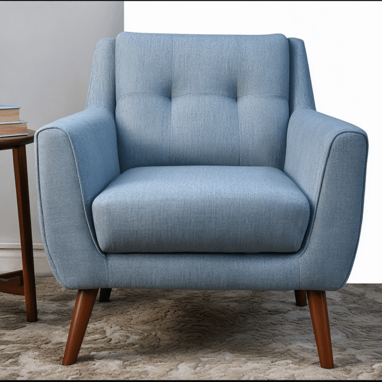 denim blue waffle tufted accent chair