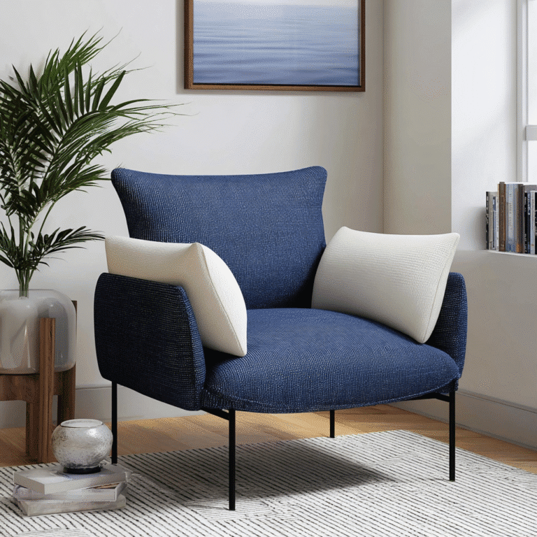 navy blue linen ergonomic accent chair