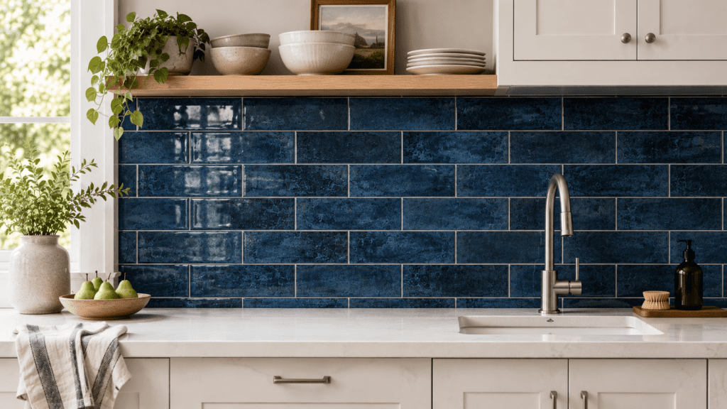 blue peel and stick backsplash marble