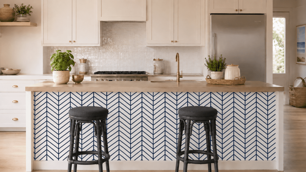 blue peel and stick wall paper herringbone