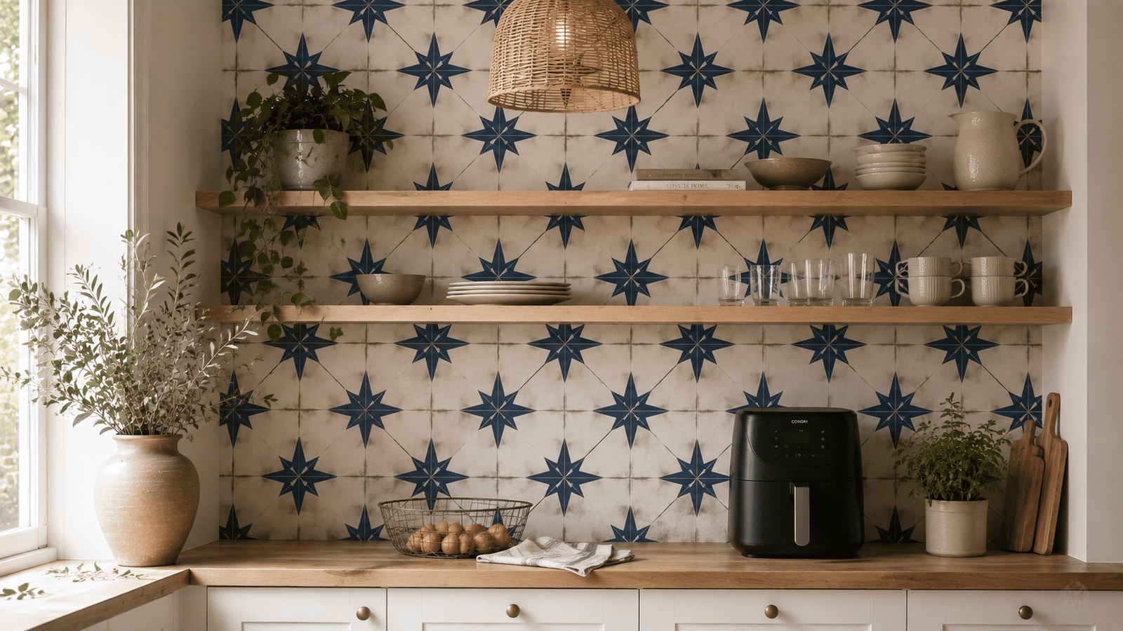 peel and stick backsplash encaustic blue star