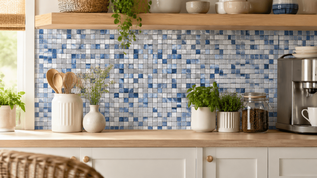 peel and stick tiles blue mosaic squares