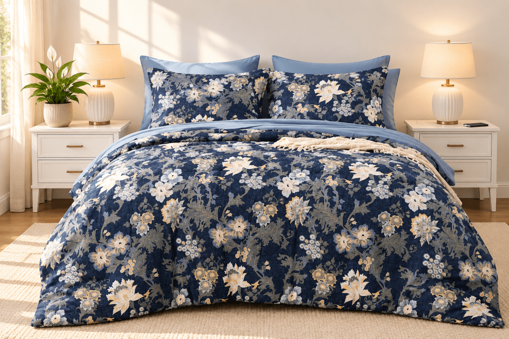 blue floral bedding queen comforter set