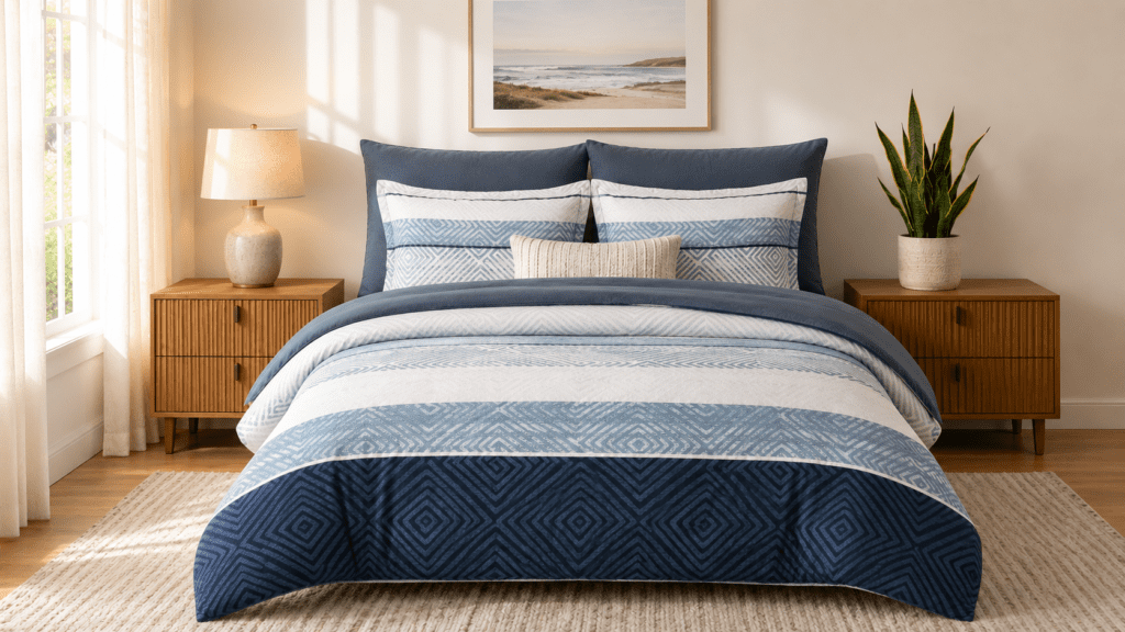 comforter set queen size 7 piece bed in a bag boho blue striped bedding