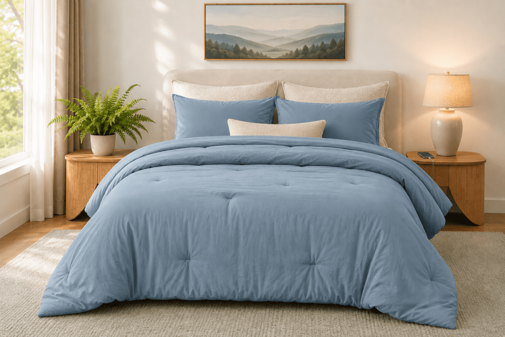 dusty blue comforter set queen